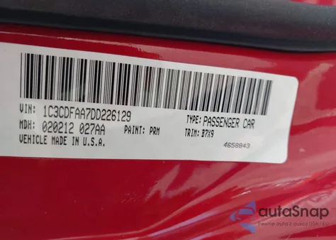 2013 Dodge Dart Se z USA, uszkodzony, nr VIN 1C3CDFAA7DD226129